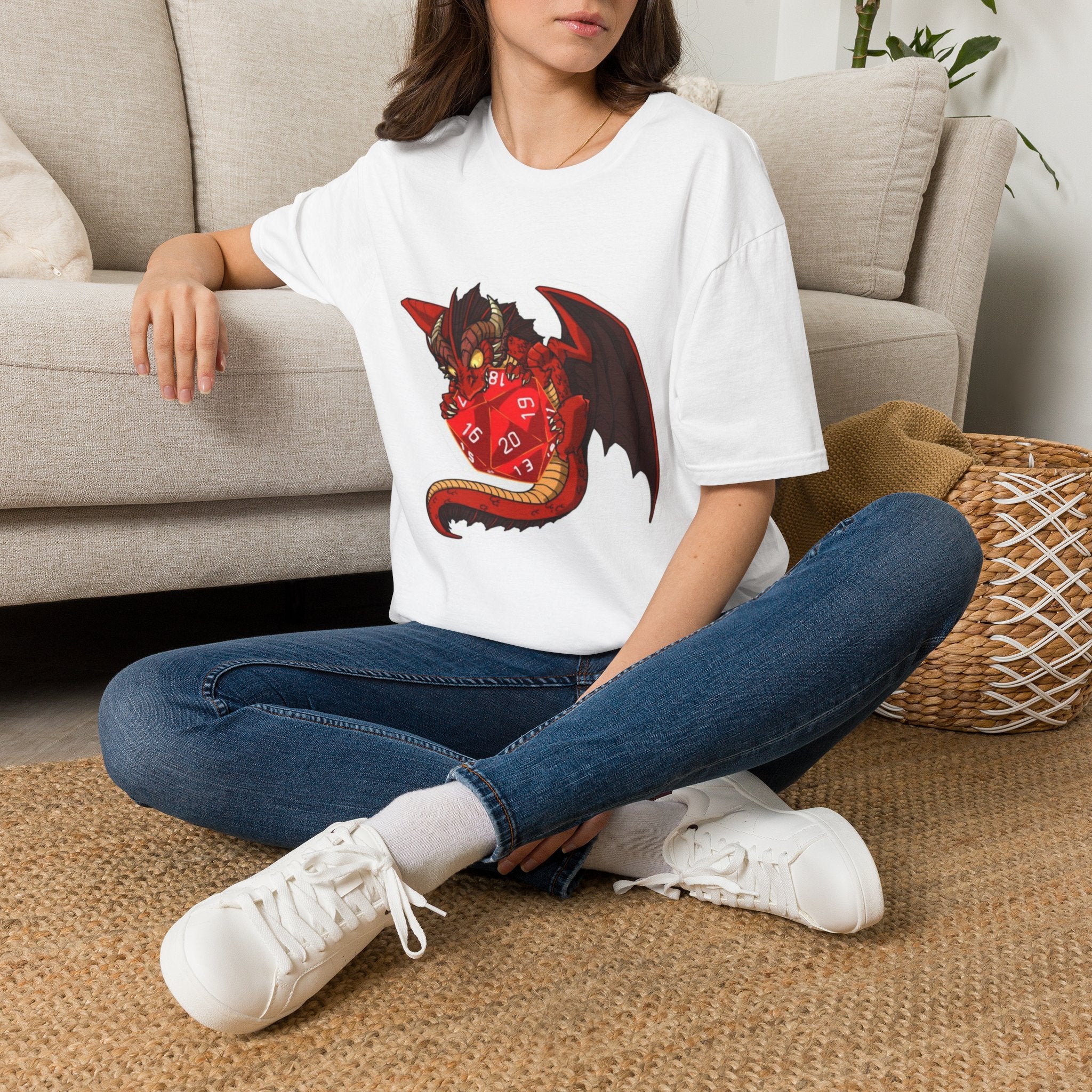 Red Baby Dragon DnD T‑Shirt — Cute RPG Dice Dragon Tee
