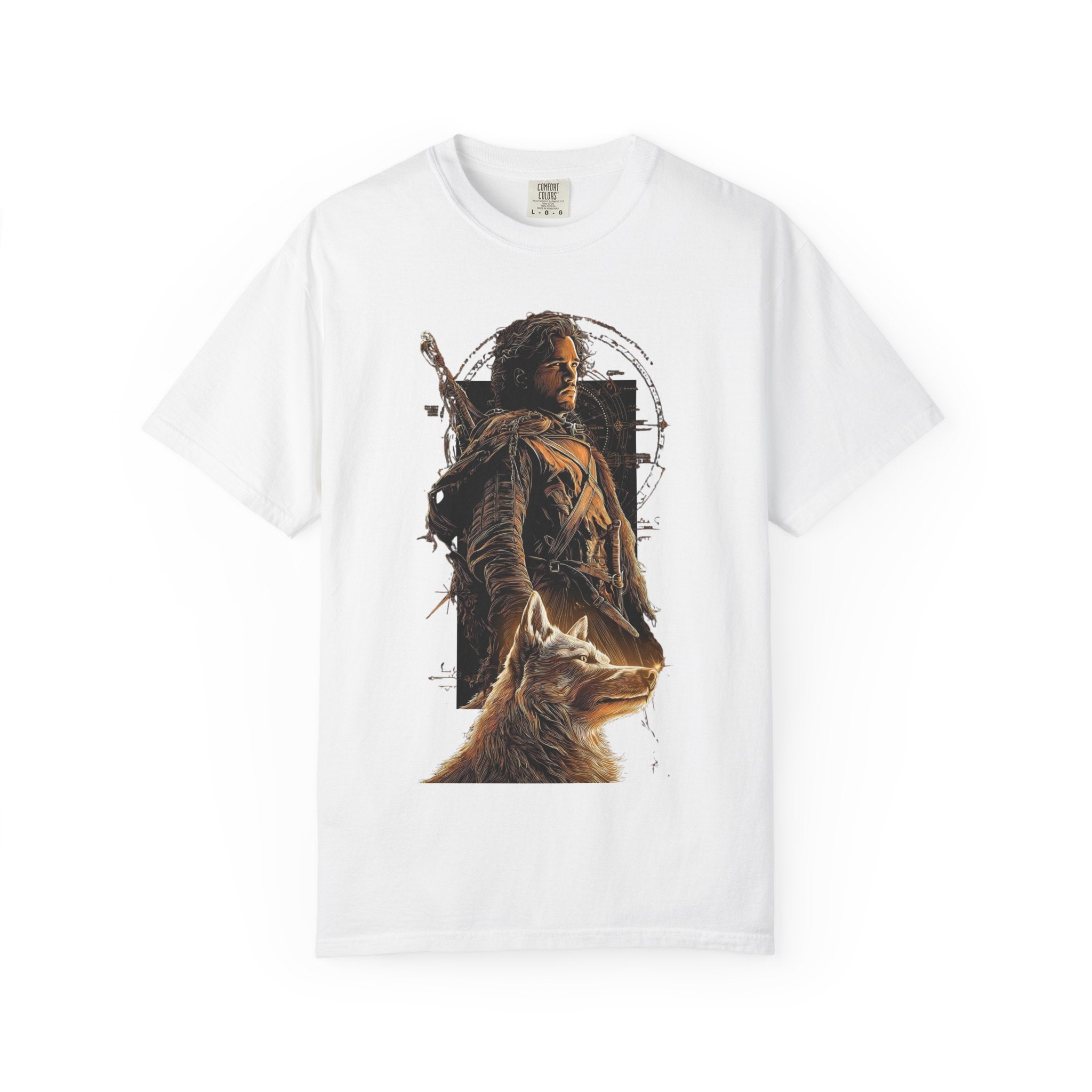 King in the North Graphic T‑Shirt — Jon Snow with Wolf Illustration
