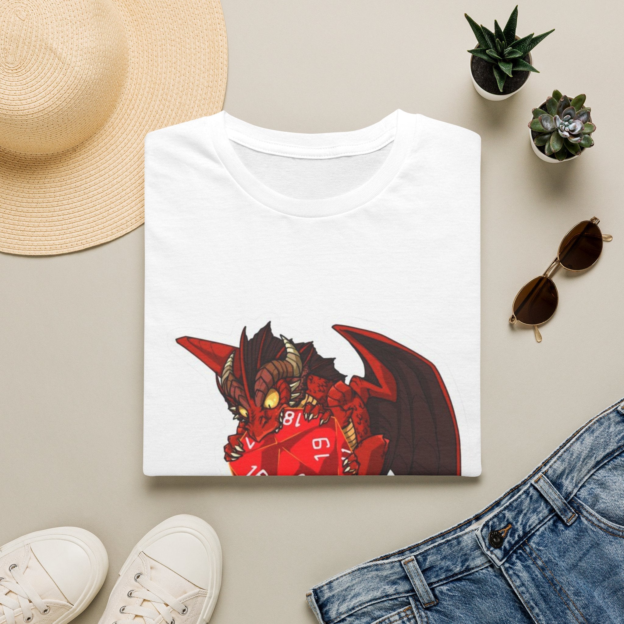 Red Baby Dragon DnD T‑Shirt — Cute RPG Dice Dragon Tee